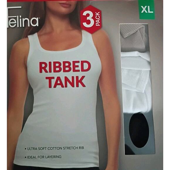 Felina Women's Ultra Soft Cotton Stretch 3-Pack Ribbed Tank, Multicolor, X LARGE - Picture 1 of 2